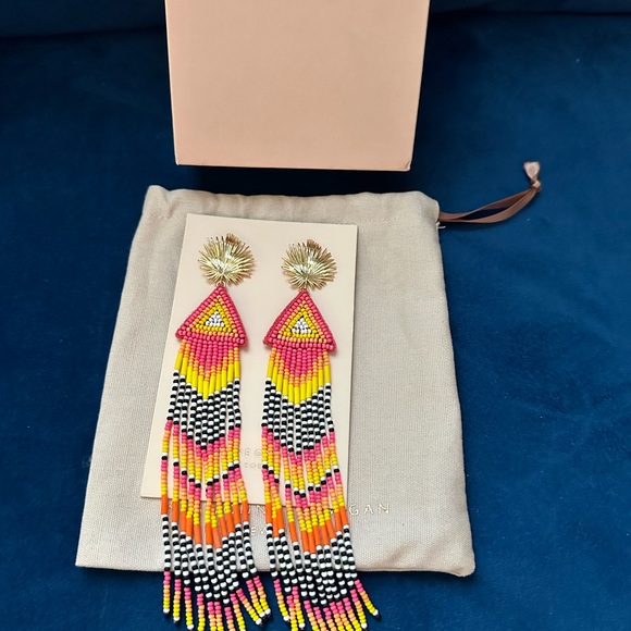 100% Authentic Mignonne Gavigan Pink Multi Long Beaded Fringe Earrings - Picture 2 of 8